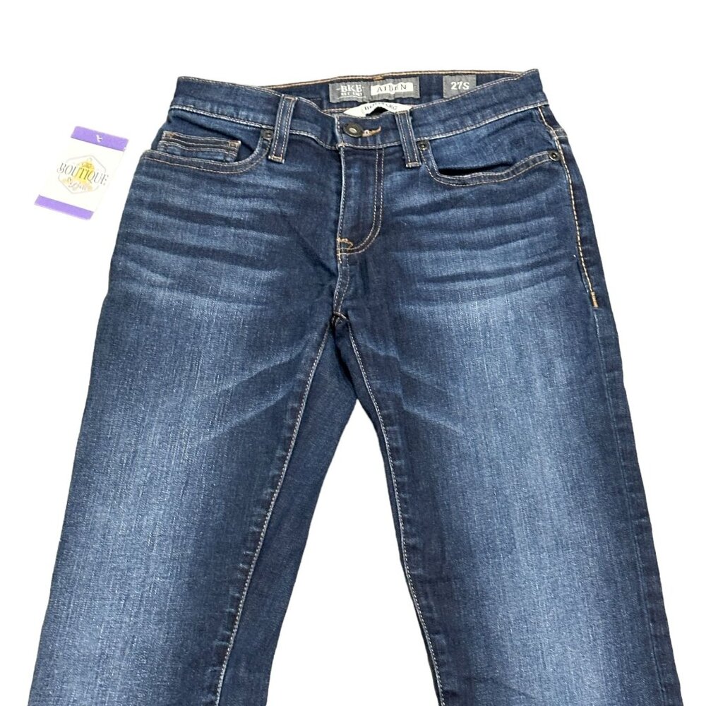 BKE Aiden Mens 27S Bootleg Jeans Dark Wash Denim Whiskered 30" Inseam Mid Rise - Picture 10 of 16